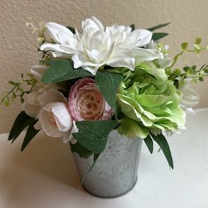 Faux Floral bouquet in metal pot